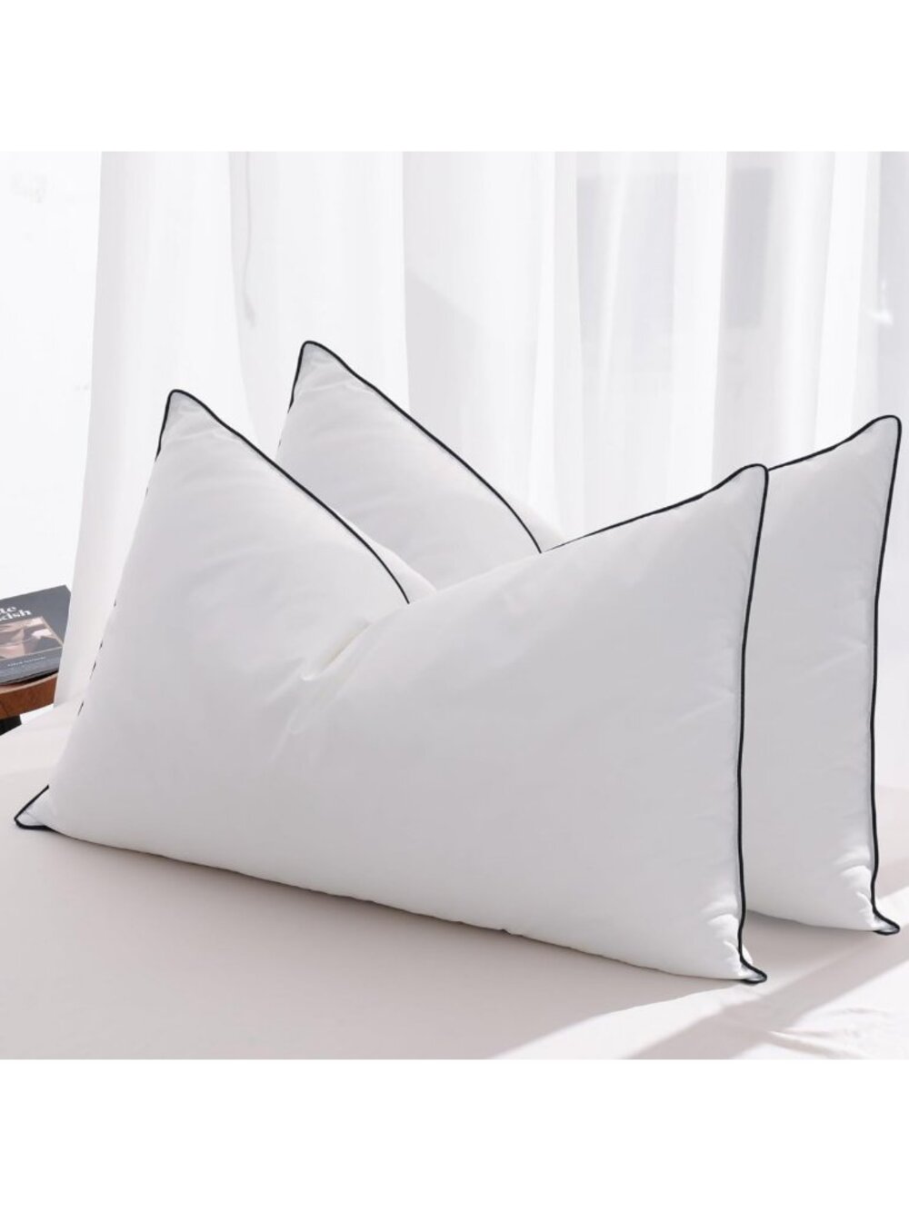 Luxury Queen Size Feather Down Pillows Set of 2 - Fluffy Plush for Side